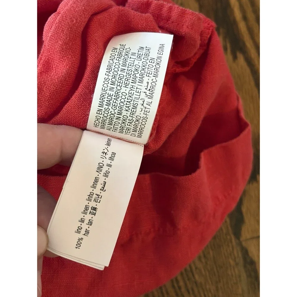 Zara Kids Girls 100% Linen Red Romper Size 8 Pockets‎ Summer Beach Adjustable
